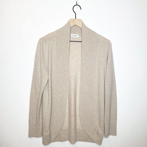 R LABEL Knitted Wool Cashmere Open Front Cardigan Sweater Beige Women's S - Picture 1 of 6